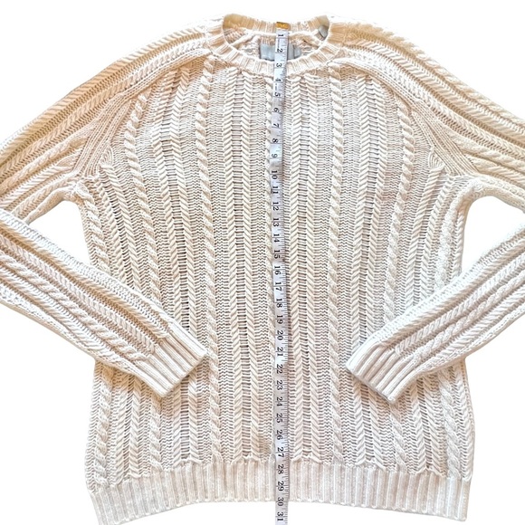 VINCE Wool Cashmere Chunky Cable Knit Sweater Cream Large L Unisex - Picture 12 of 14